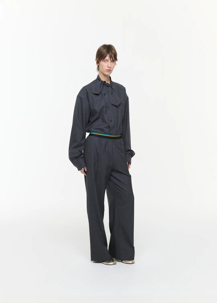 PLAN C MELANGE WOOL TWILL TROUSERS