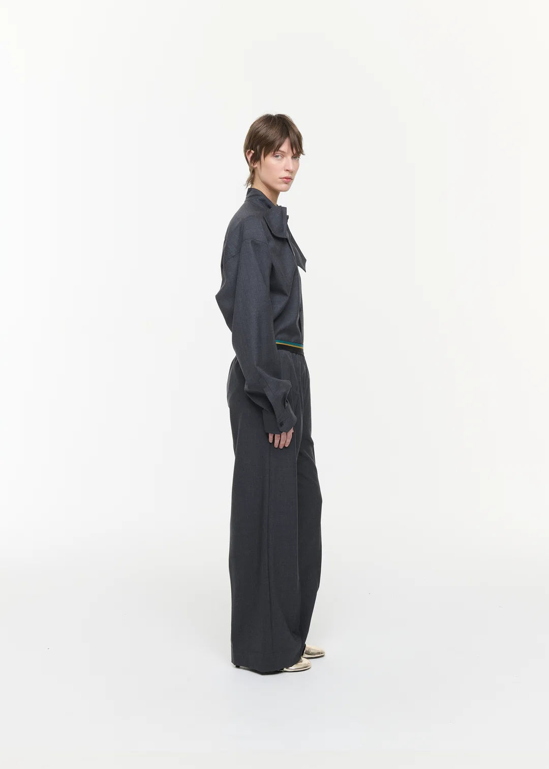 PLAN C MELANGE WOOL TWILL TROUSERS