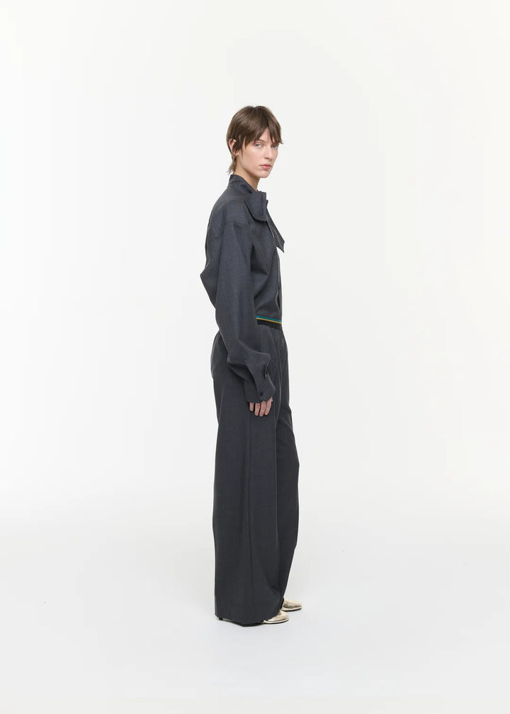 PLAN C MELANGE WOOL TWILL TROUSERS