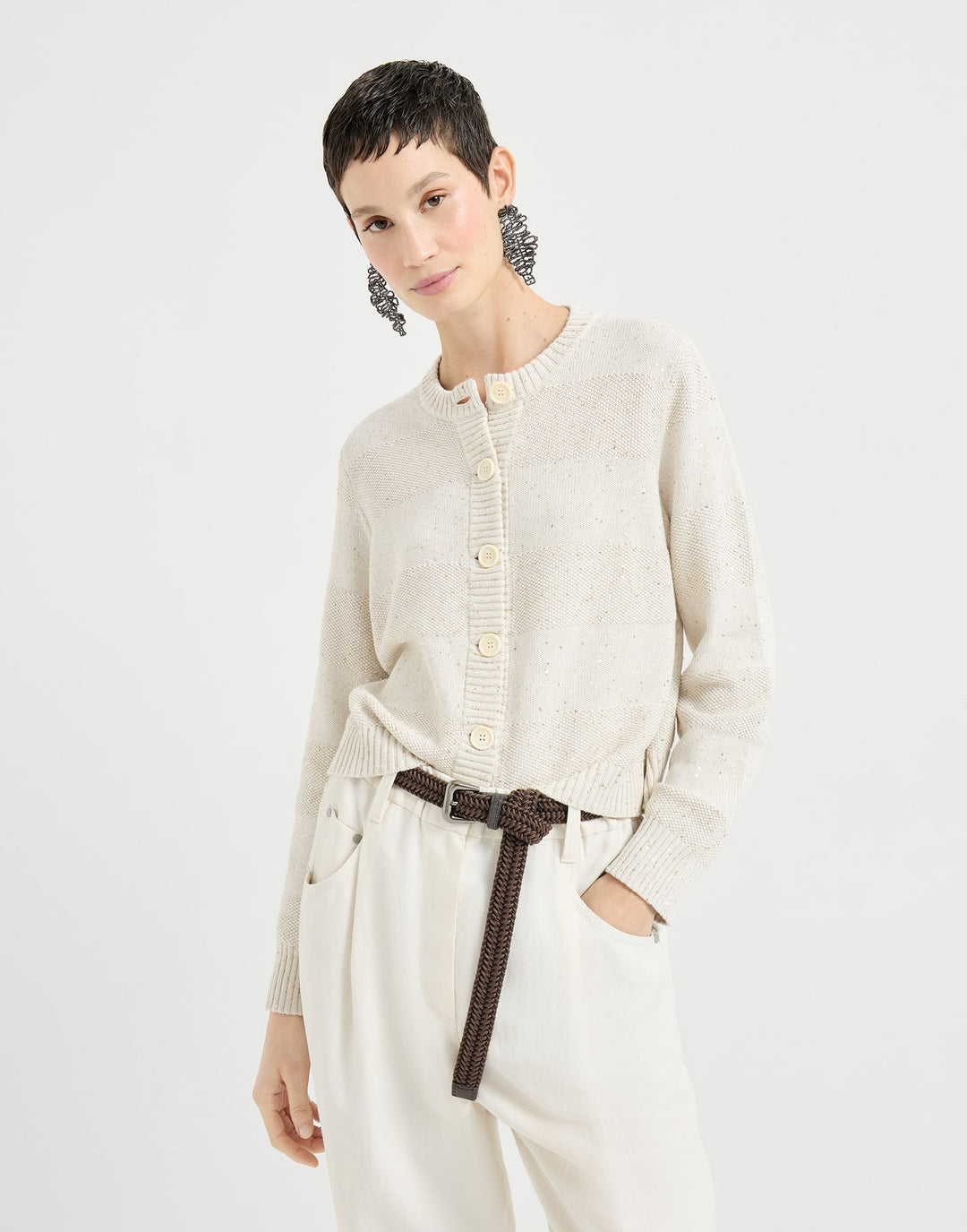 BRUNELLO CUCINELLO CARDIGAN WITH DAZZLING STRIPES