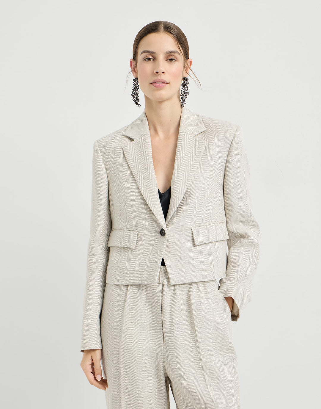 BRUNELLO CUCINELLI CHEVRON CROPPED BLAZER
