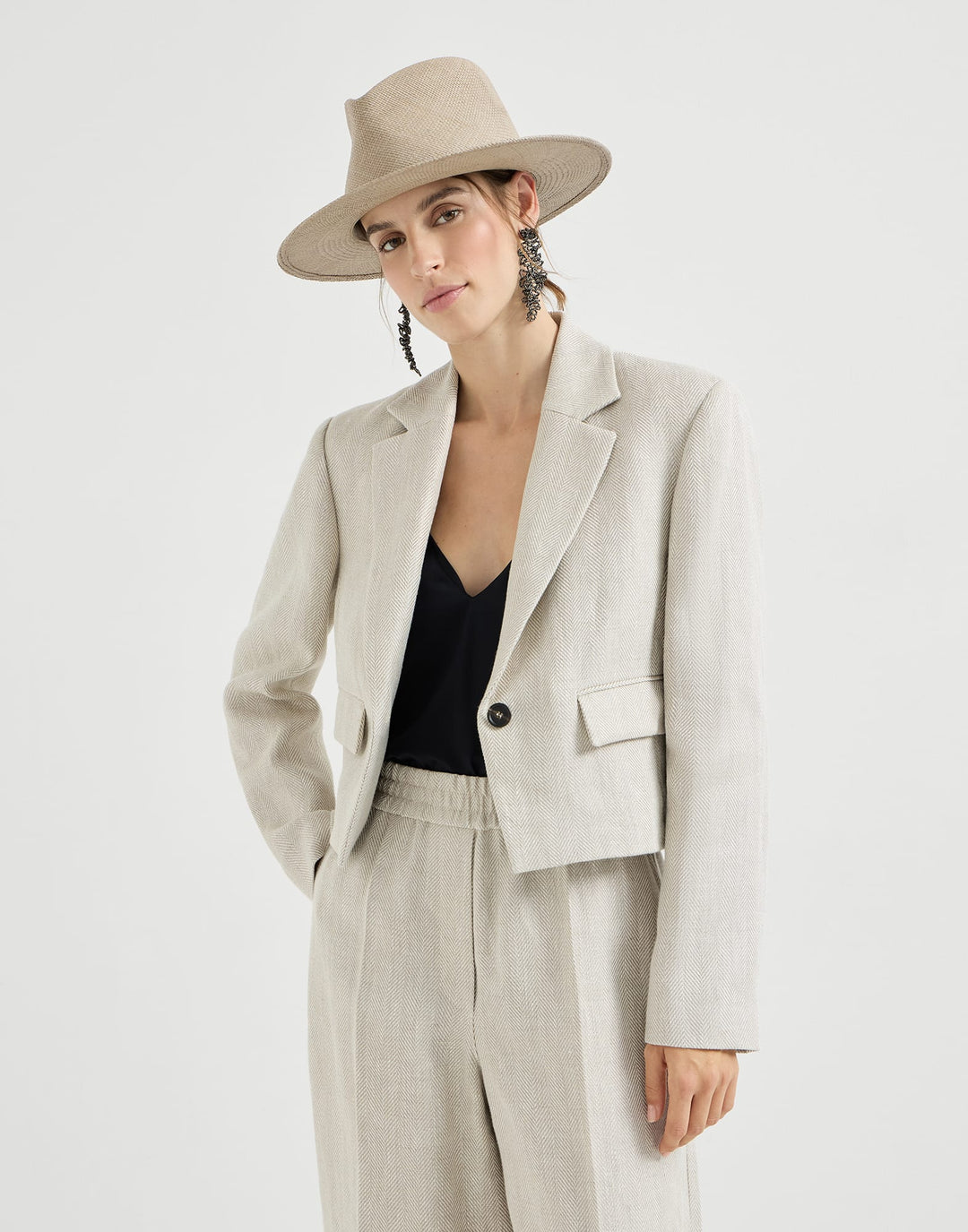 BRUNELLO CUCINELLI CHEVRON CROPPED BLAZER