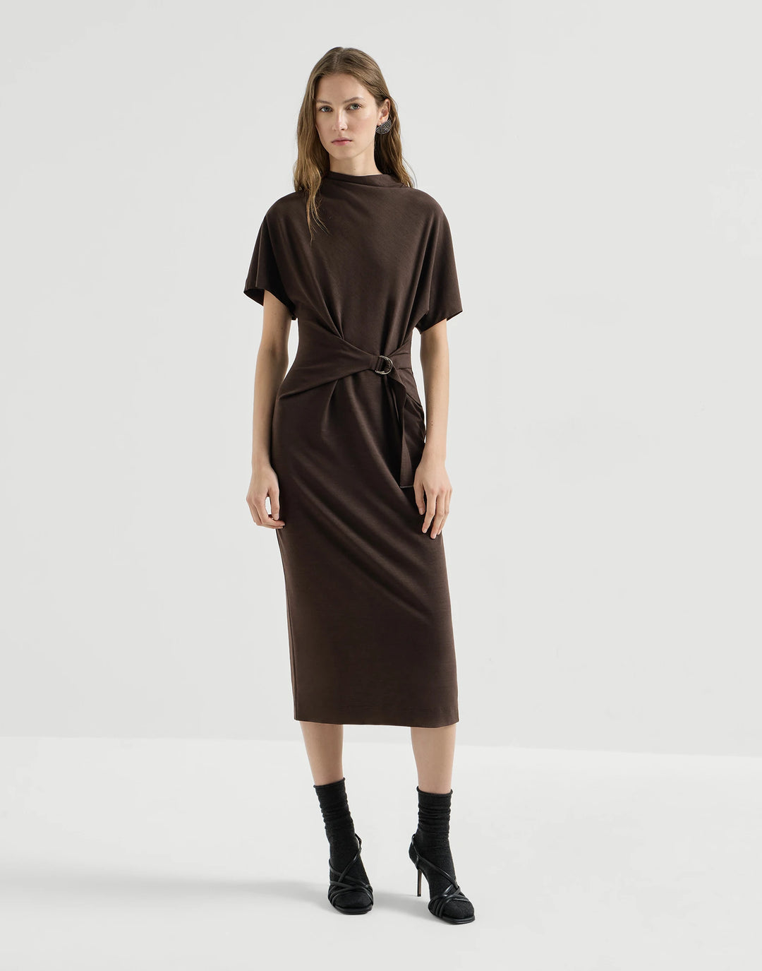 BRUNELLO CUCINELLI JERSEY WRAP BELT DRESS