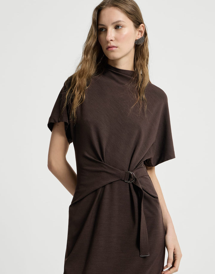 BRUNELLO CUCINELLI JERSEY WRAP BELT DRESS