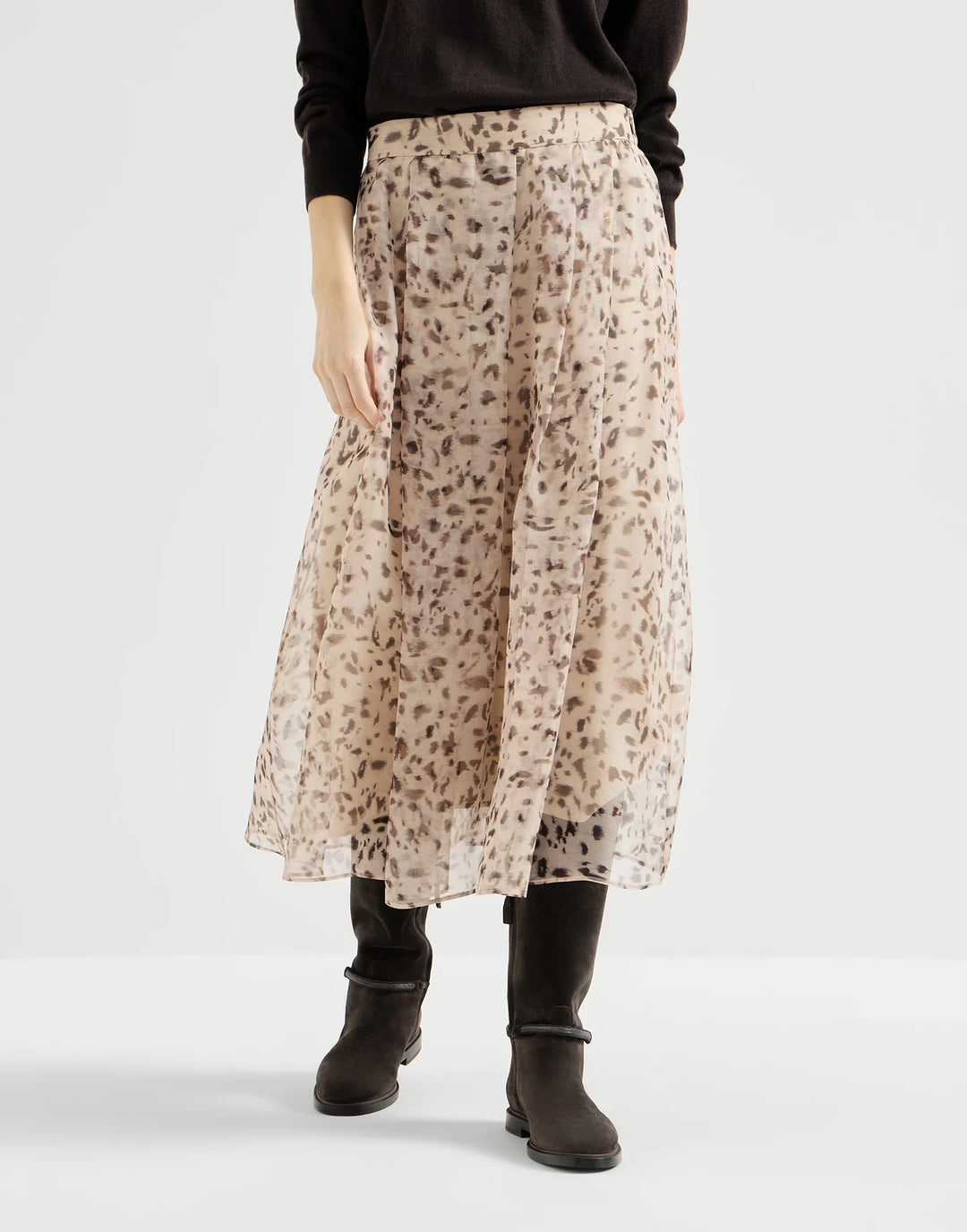 BRUNELLO CUCINELLI LYNX PRINT ORGANZA SKIRT