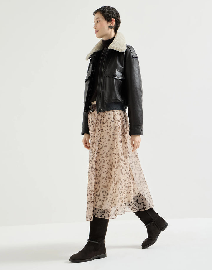 BRUNELLO CUCINELLI LYNX PRINT ORGANZA SKIRT