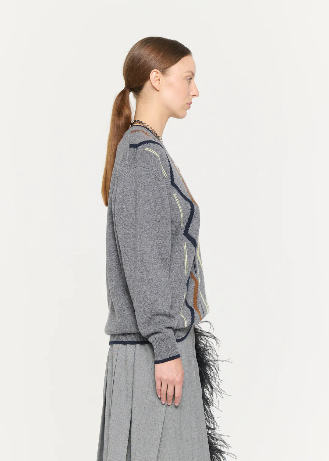 PLAN C ARGYLE CASHMERE V-NECK