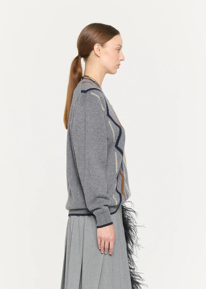 PLAN C ARGYLE CASHMERE V-NECK