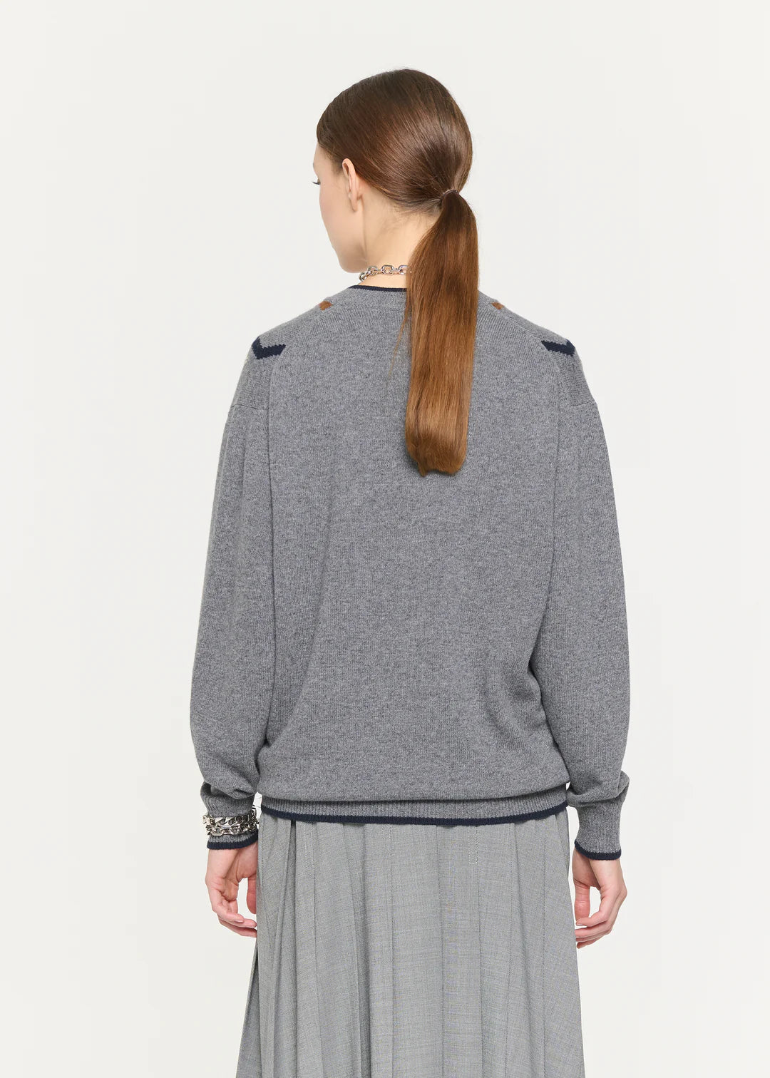 PLAN C ARGYLE CASHMERE V-NECK