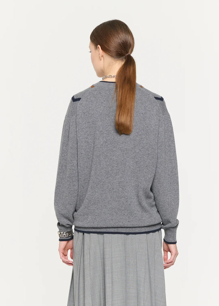 PLAN C ARGYLE CASHMERE V-NECK