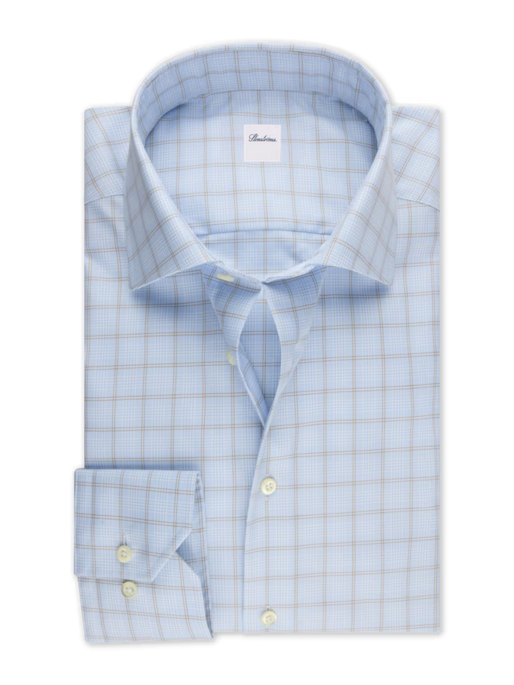 STENSTROMS LIGHT BLUE CHECKED TWILL SHIRT