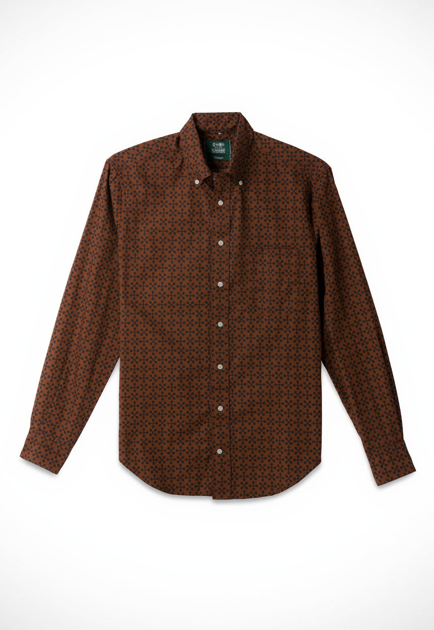 Brown patterned shirt on a white background