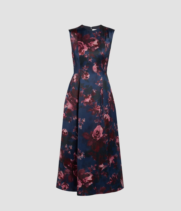 ERDEM FLORAL DUCHESS SLEEVELESS MIDI DRESS