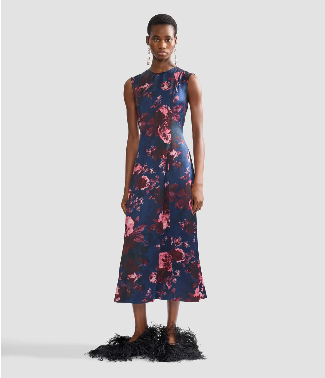 ERDEM FLORAL DUCHESS SLEEVELESS MIDI DRESS