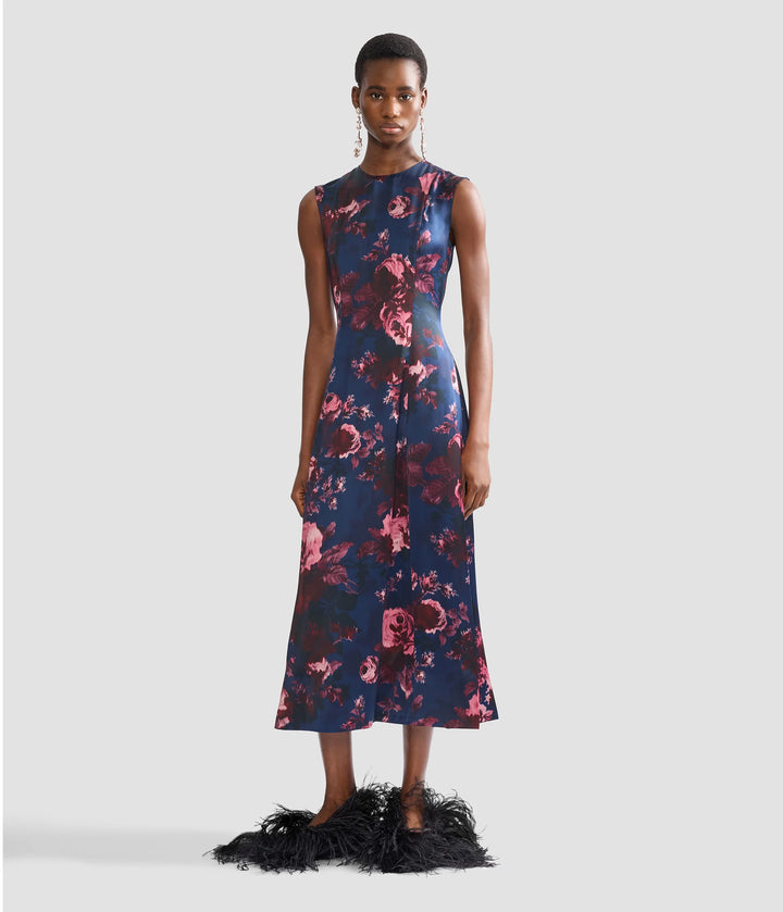 ERDEM FLORAL DUCHESS SLEEVELESS MIDI DRESS