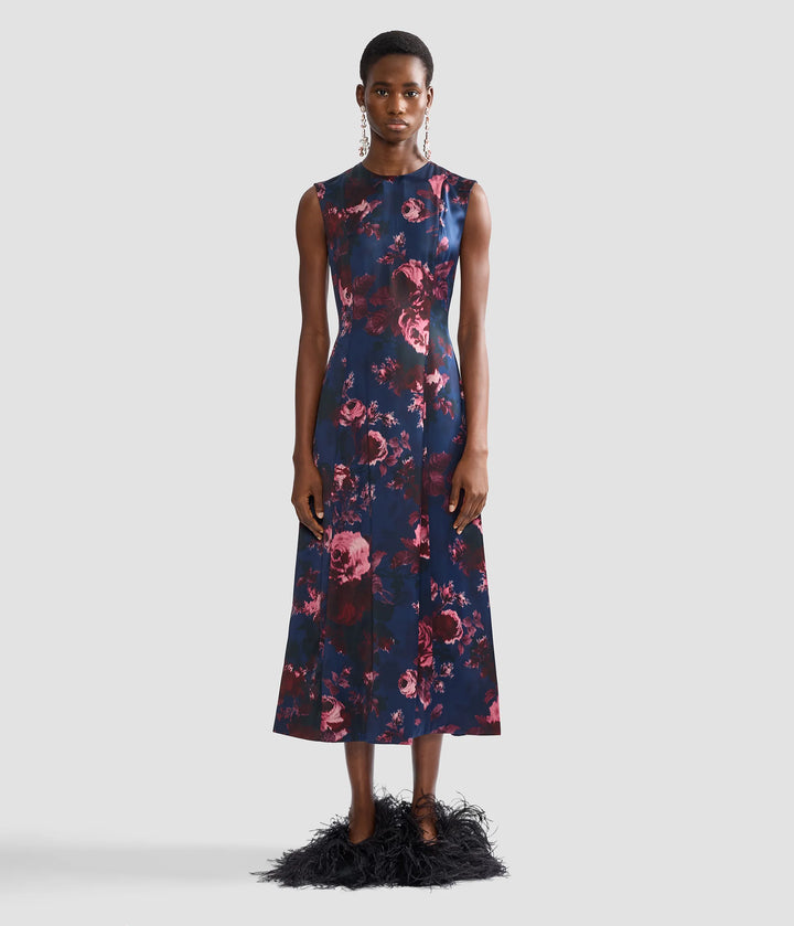 ERDEM FLORAL DUCHESS SLEEVELESS MIDI DRESS