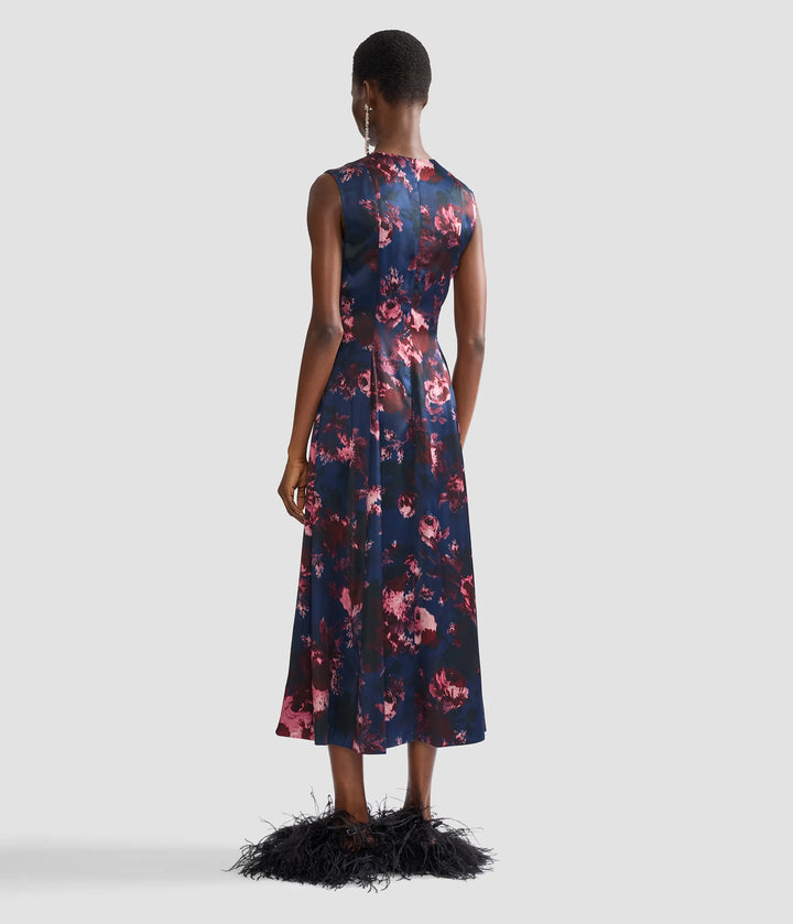 ERDEM FLORAL DUCHESS SLEEVELESS MIDI DRESS