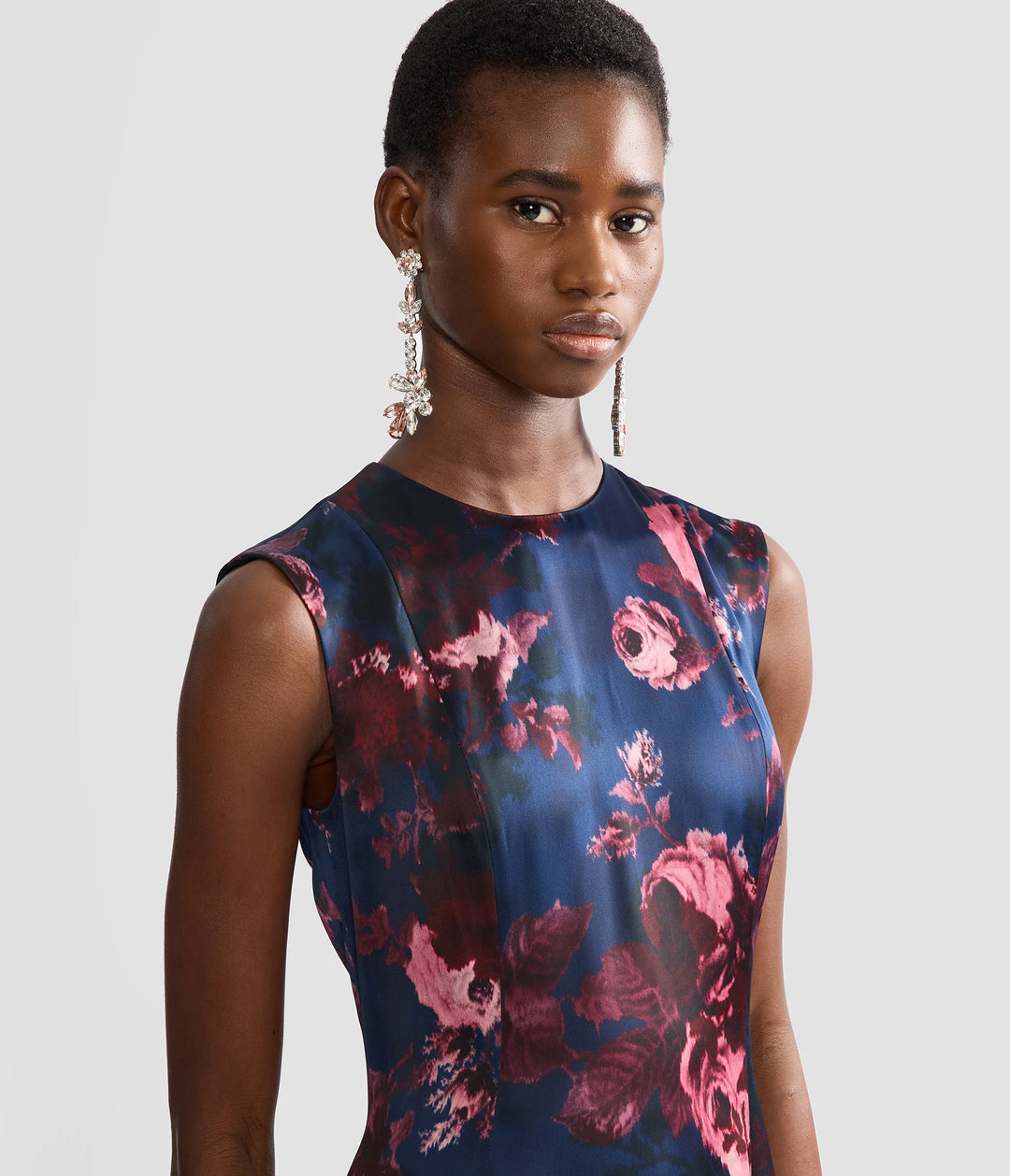 ERDEM FLORAL DUCHESS SLEEVELESS MIDI DRESS