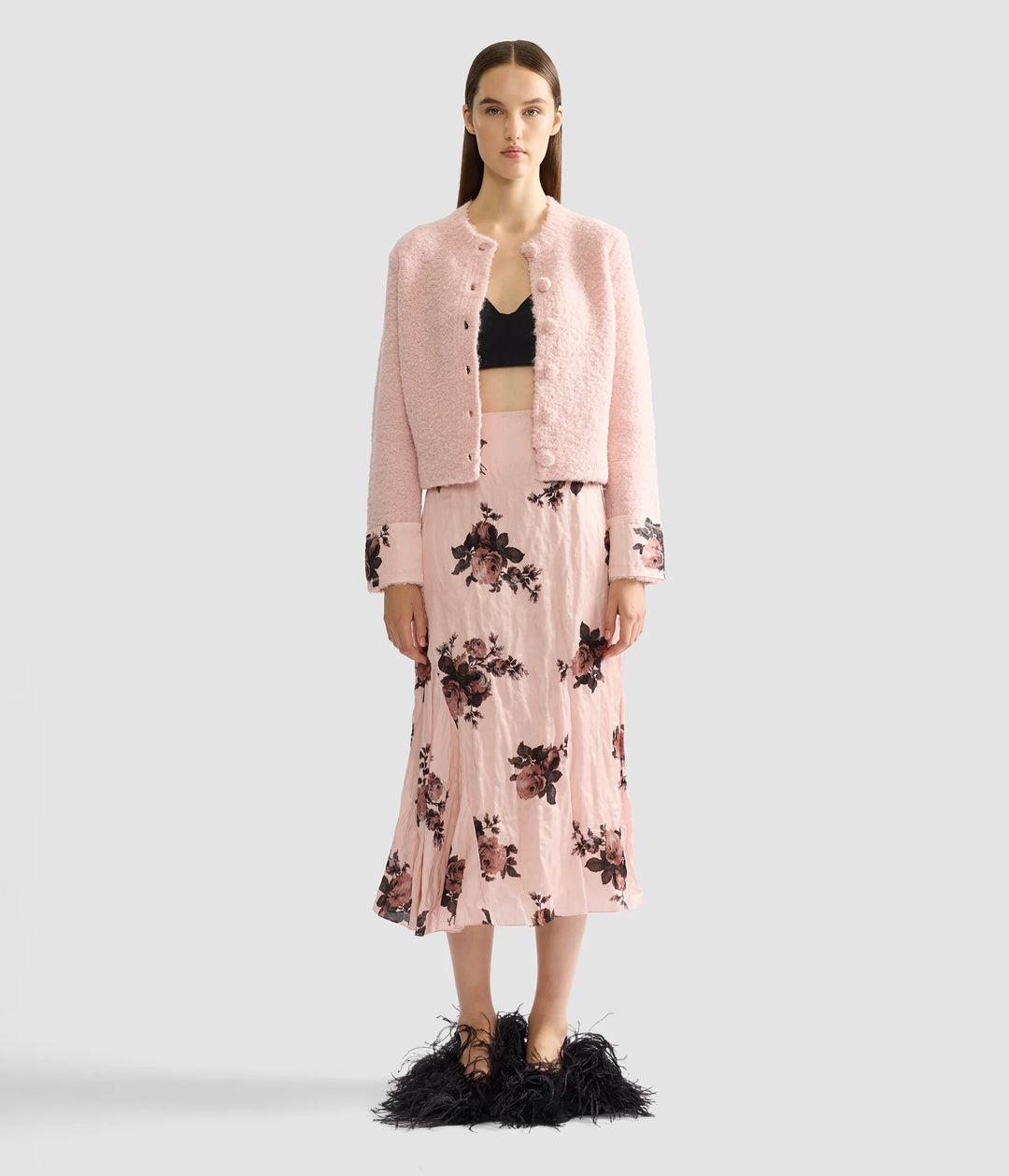 ERDEM BOUCLE CARDIGAN IN ROSE