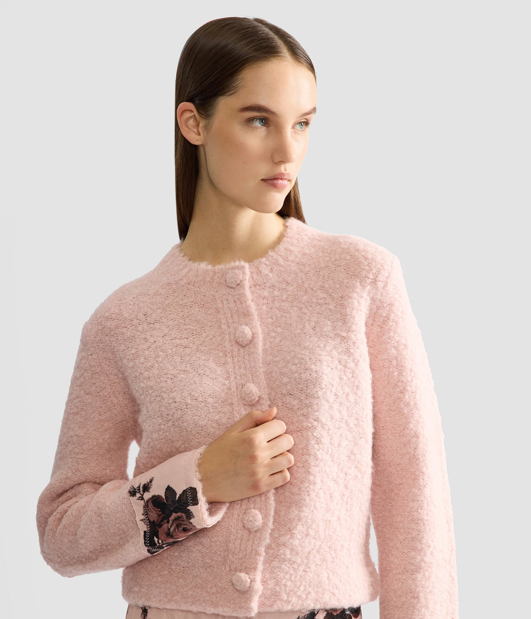 ERDEM BOUCLE CARDIGAN IN ROSE