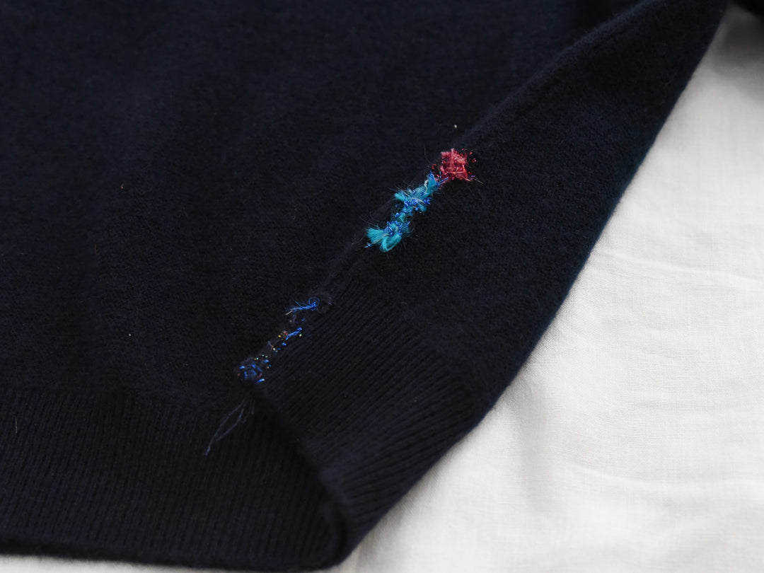 MAKIE ANTONIA ROSSI HAND-EMBROIDERED BACK BUTTON CASHMERE SWEATER