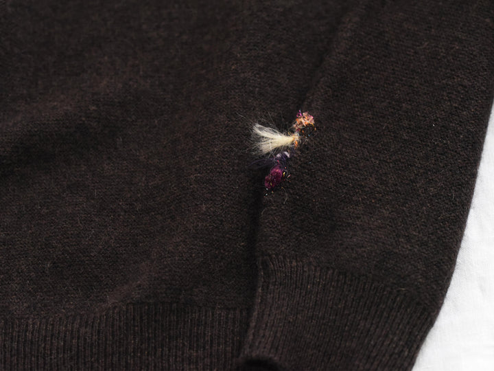 MAKIE ANTONIA ROSSI HAND-EMBROIDERED BACK BUTTON CASHMERE SWEATER