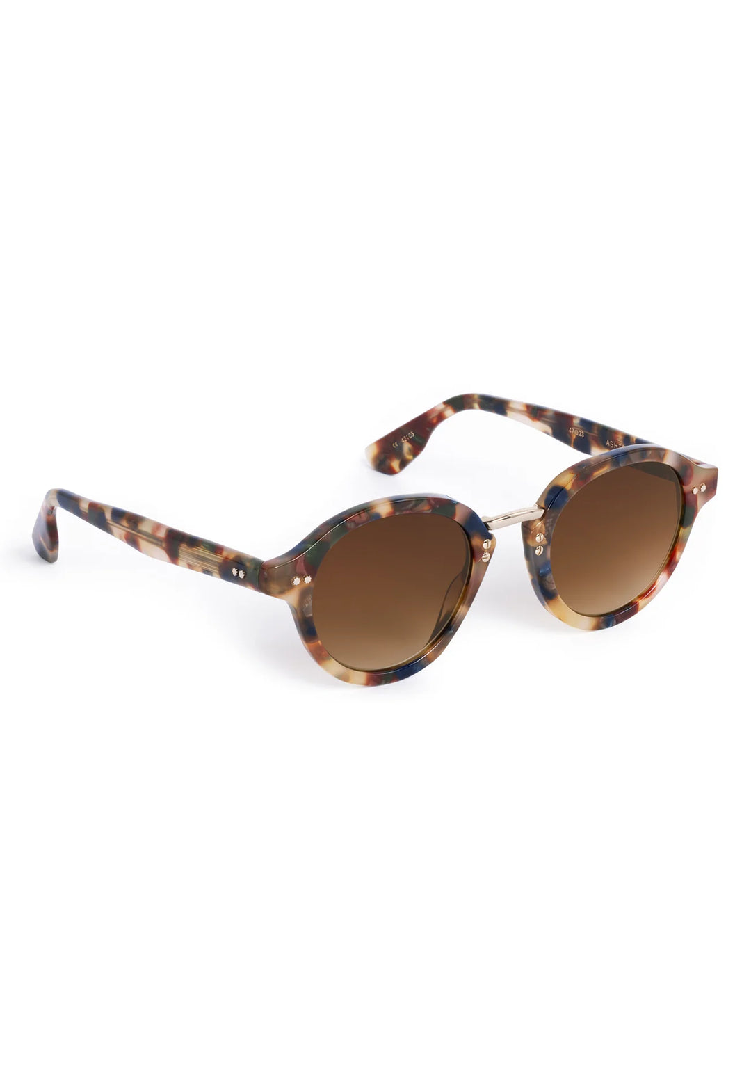Sunglasses with tortoiseshell frame and brown lenses on a white background