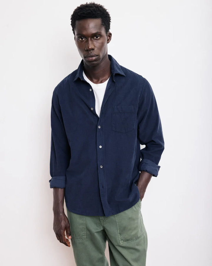 HARTFORD PAUL NAVY THIN CORDUROY SHIRT