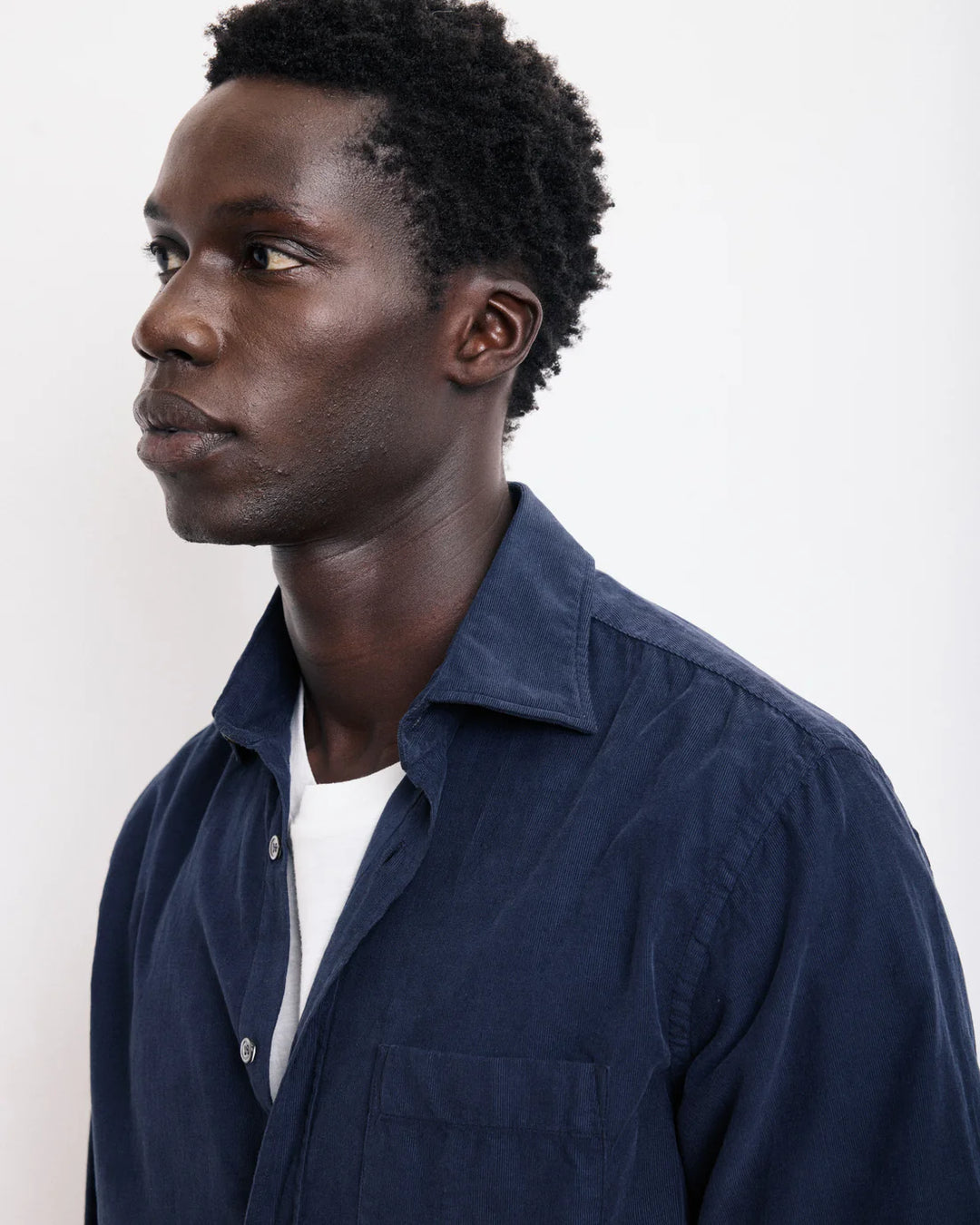 HARTFORD PAUL NAVY THIN CORDUROY SHIRT