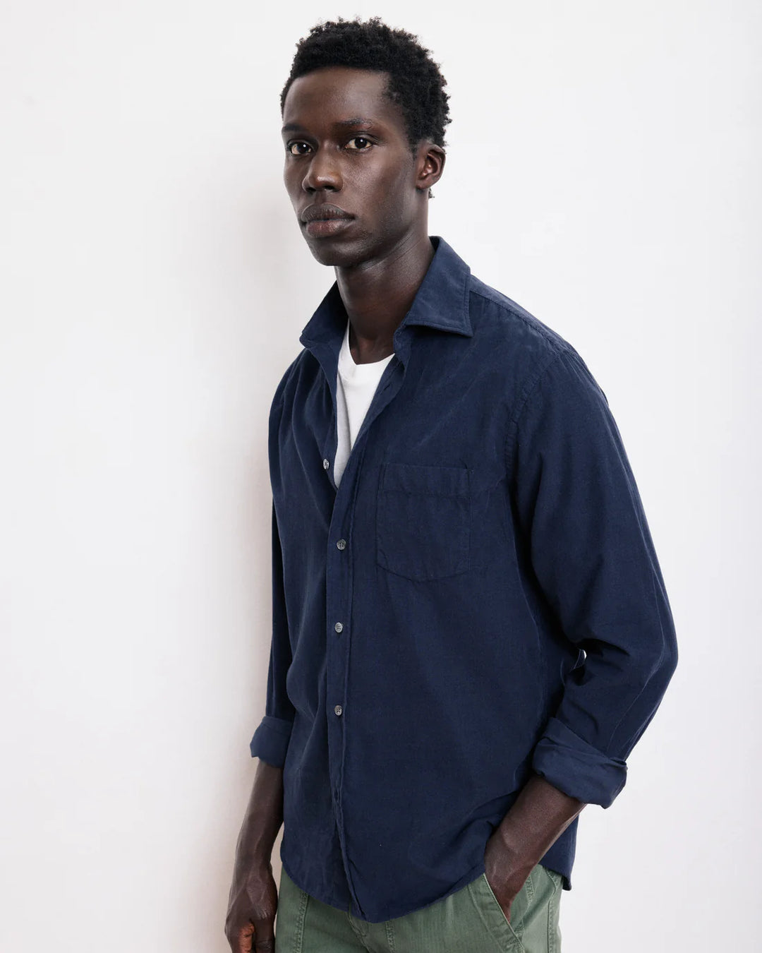 HARTFORD PAUL NAVY THIN CORDUROY SHIRT