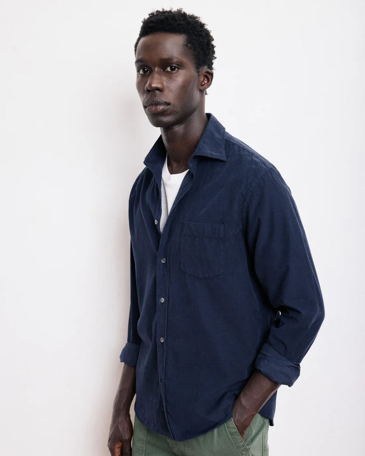 HARTFORD PAUL NAVY THIN CORDUROY SHIRT