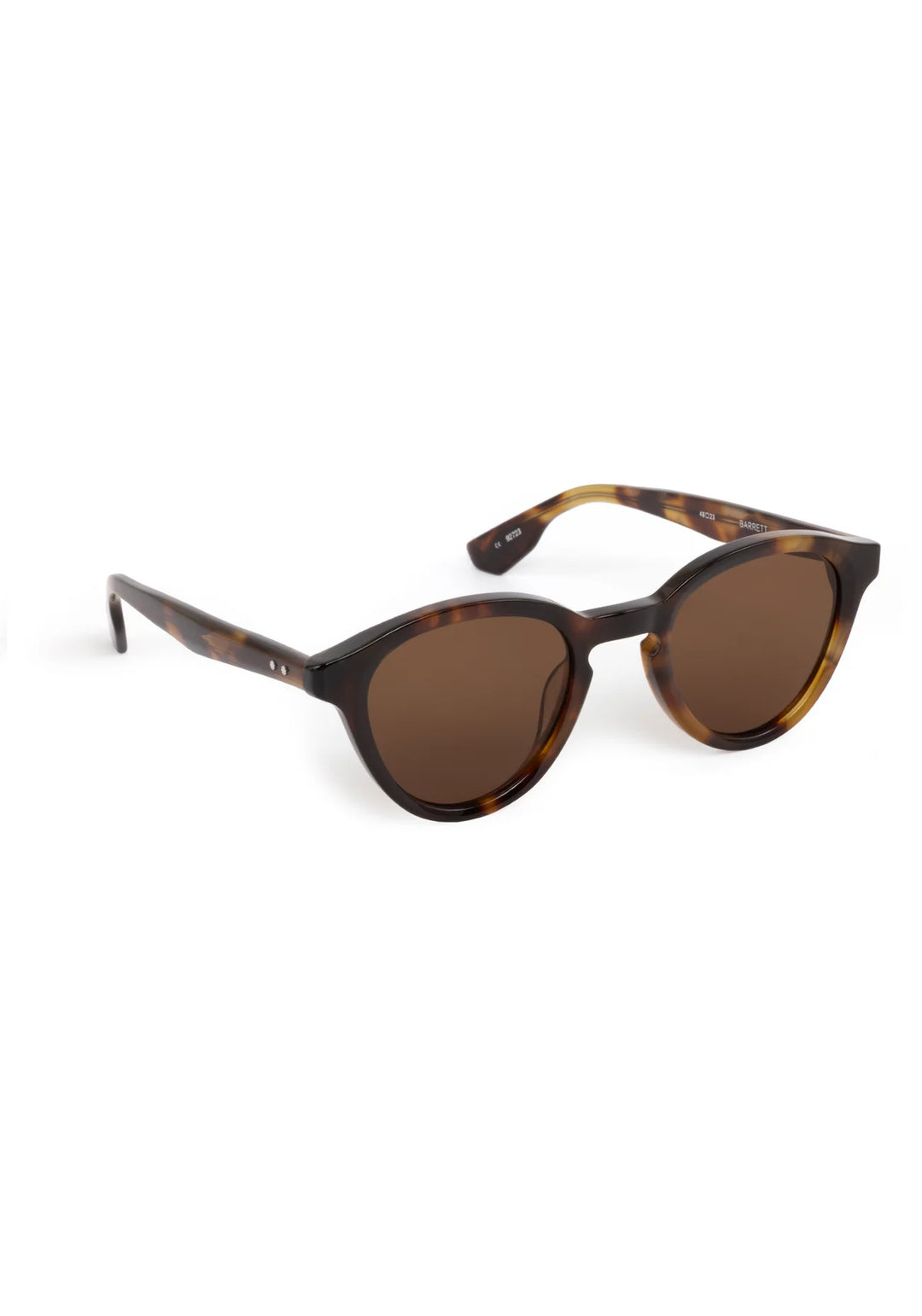 Black sunglasses with a silver frame on a white background