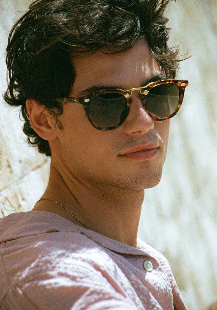 Man wearing sunglasses with a blurred natural background