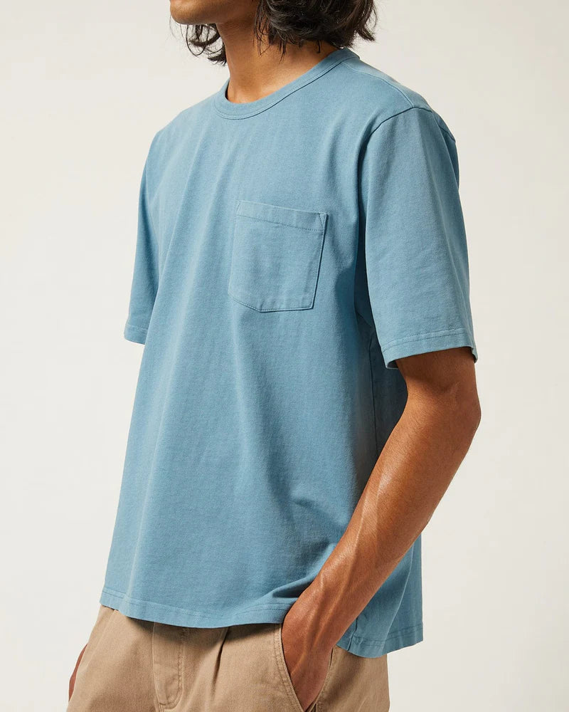 CORRIDOR BLUE T-SHIRT WITH CHEST POCKET ON MODEL