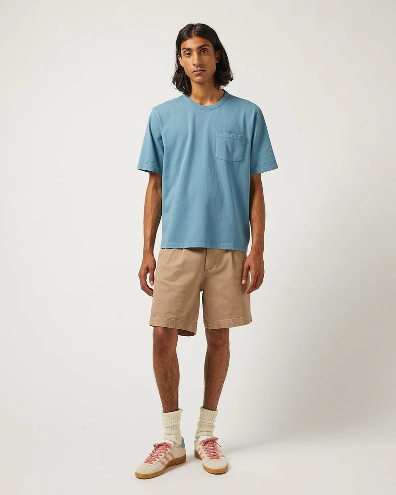 CORRIDOR BLUE T-SHIRT WITH CHEST POCKET ON MODEL