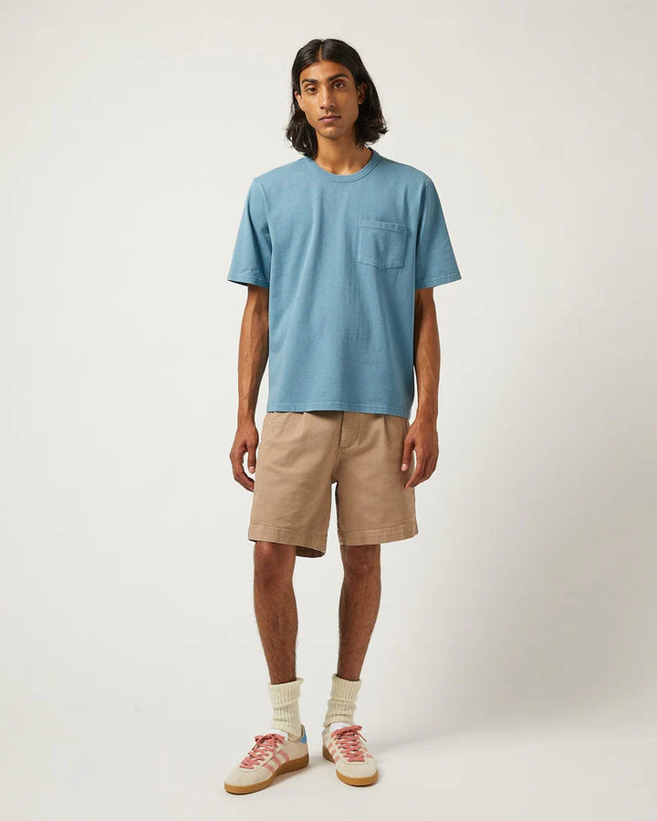 CORRIDOR BLUE T-SHIRT WITH CHEST POCKET ON MODEL