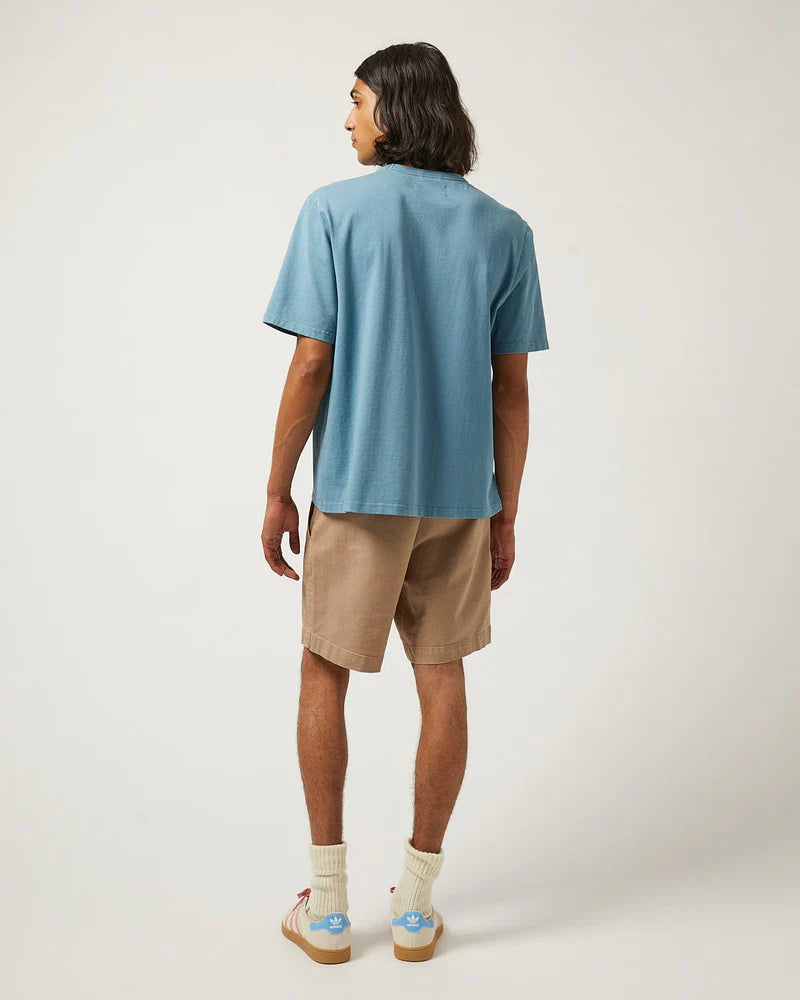 CORRIDOR BLUE T-SHIRT WITH CHEST POCKET ON MODEL