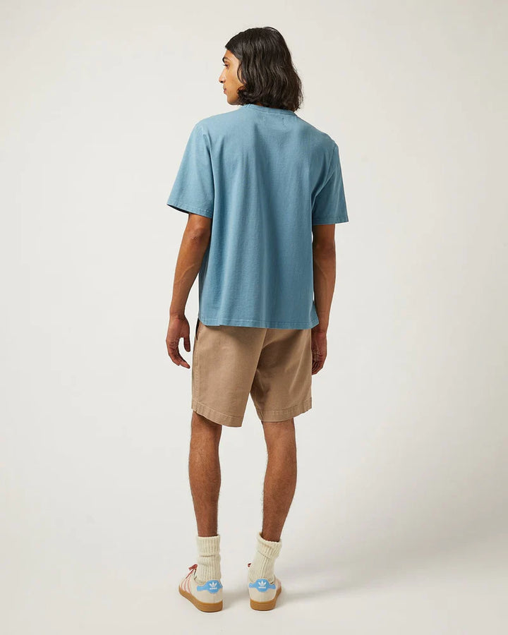 CORRIDOR BLUE T-SHIRT WITH CHEST POCKET ON MODEL