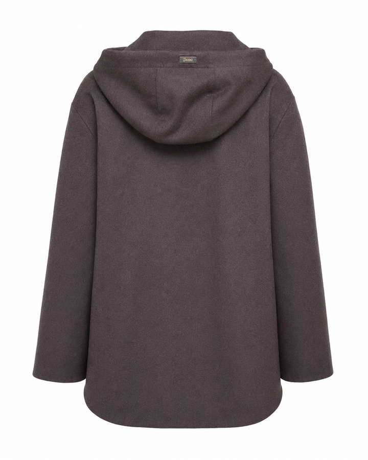A dark brown hooded cardigan or coat shown from the back, featuring a relaxed fit and long sleeves, photographed against a solid white background.