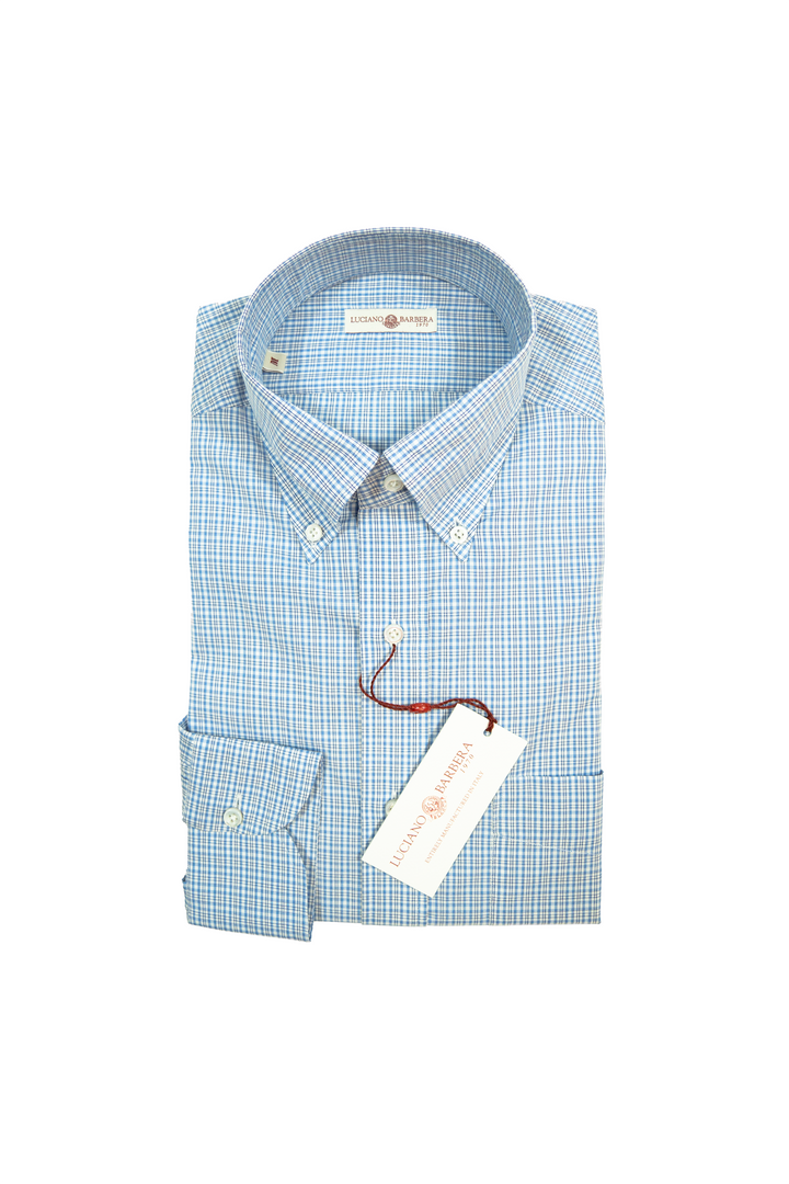 LUCIANO BARBERA BLUE WHITE PLAID SHIRT