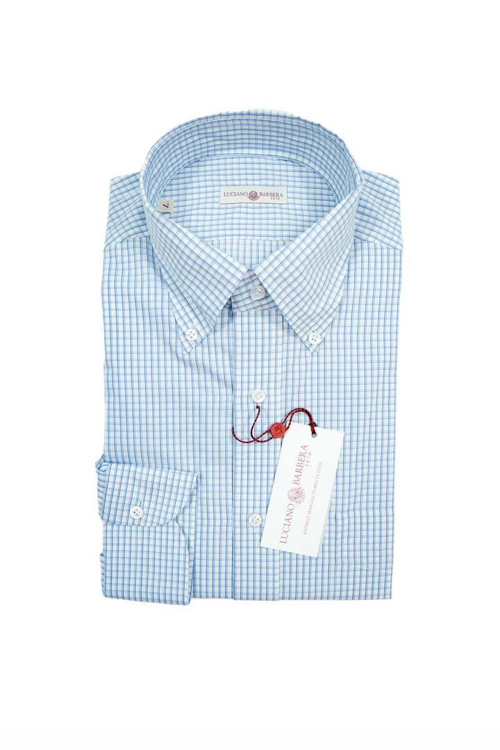 LUCIANO BARBERA WHITE BLUE PLAID SHIRT