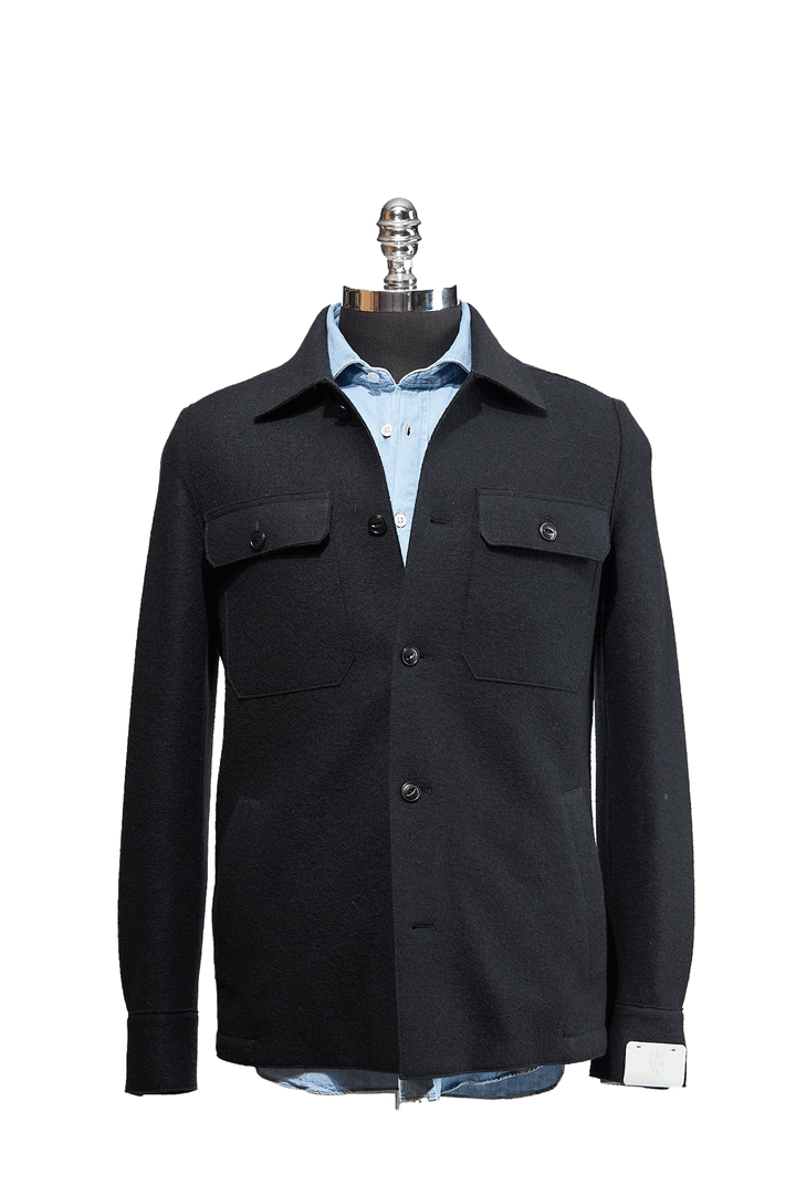 Eleventy Navy Boiled Wool Shirt Jacket