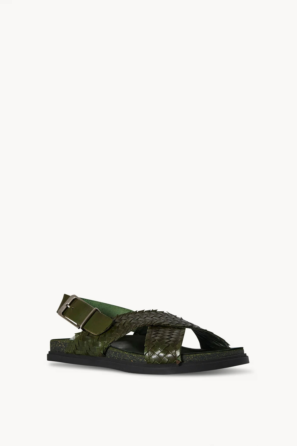 F1462WL74DGN_THE_ROW_BUCKLE_SANDAL_IN_DARK_GREEN_LAWRENCE_COVELL_1