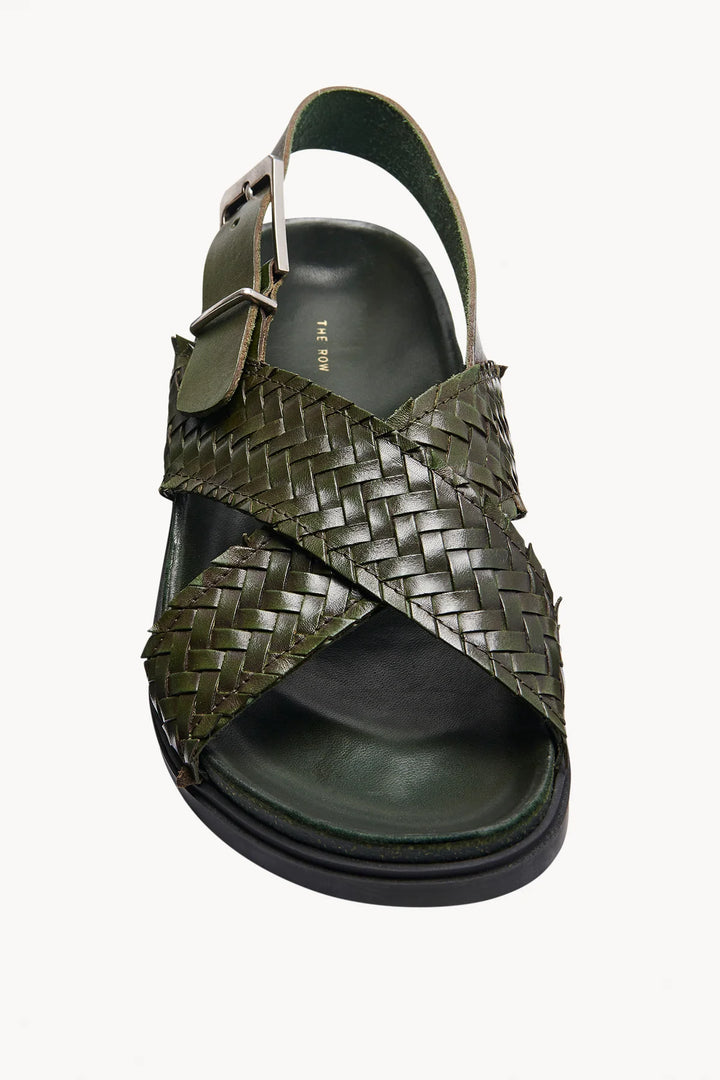 F1462WL74DGN_THE_ROW_BUCKLE_SANDAL_IN_DARK_GREEN_LAWRENCE_COVELL_2