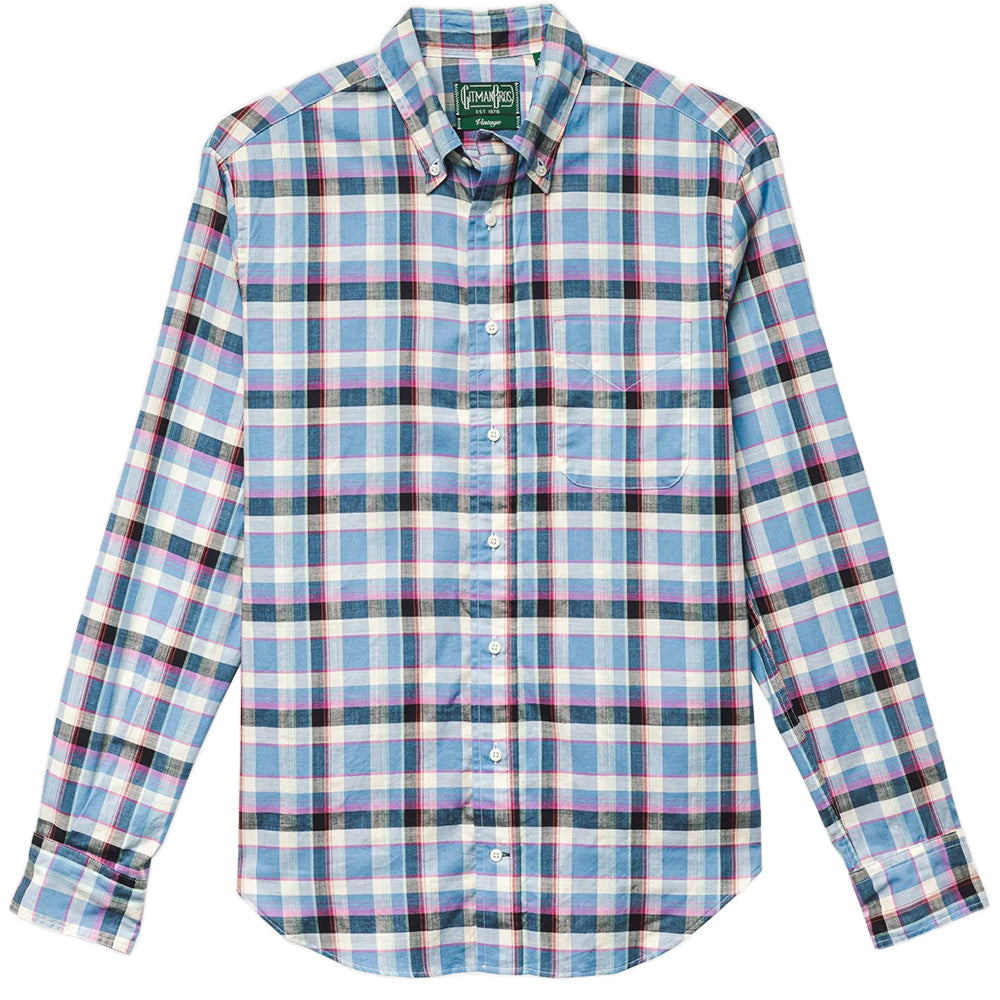 GITMAN BROTHERS ARCHIVE MADRAS SHIRT IN BLUE