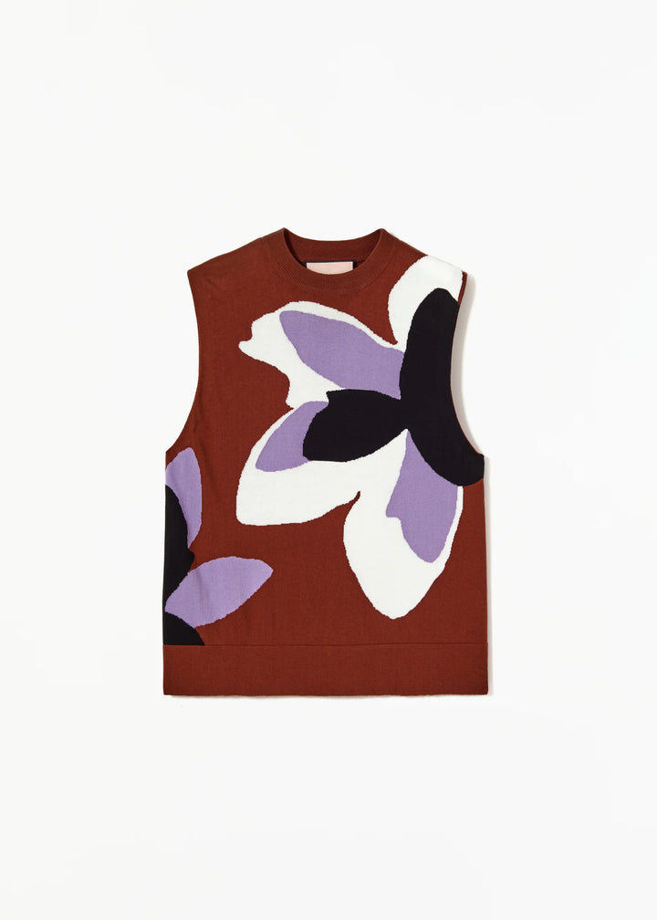 PLAN C FLOWER INTARSIA COTTON VEST