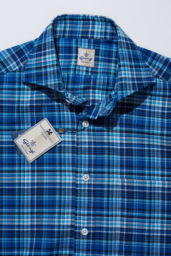 Giangi Sky Blue and Navy Plaid Flannel