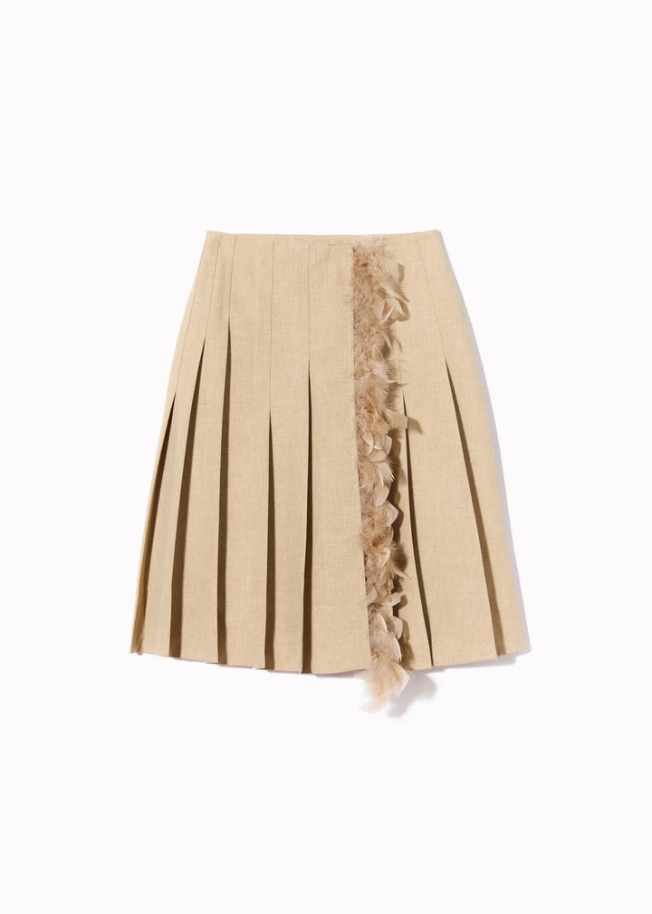 PLAN C PLEATED SKIRT WITH FEATHERS