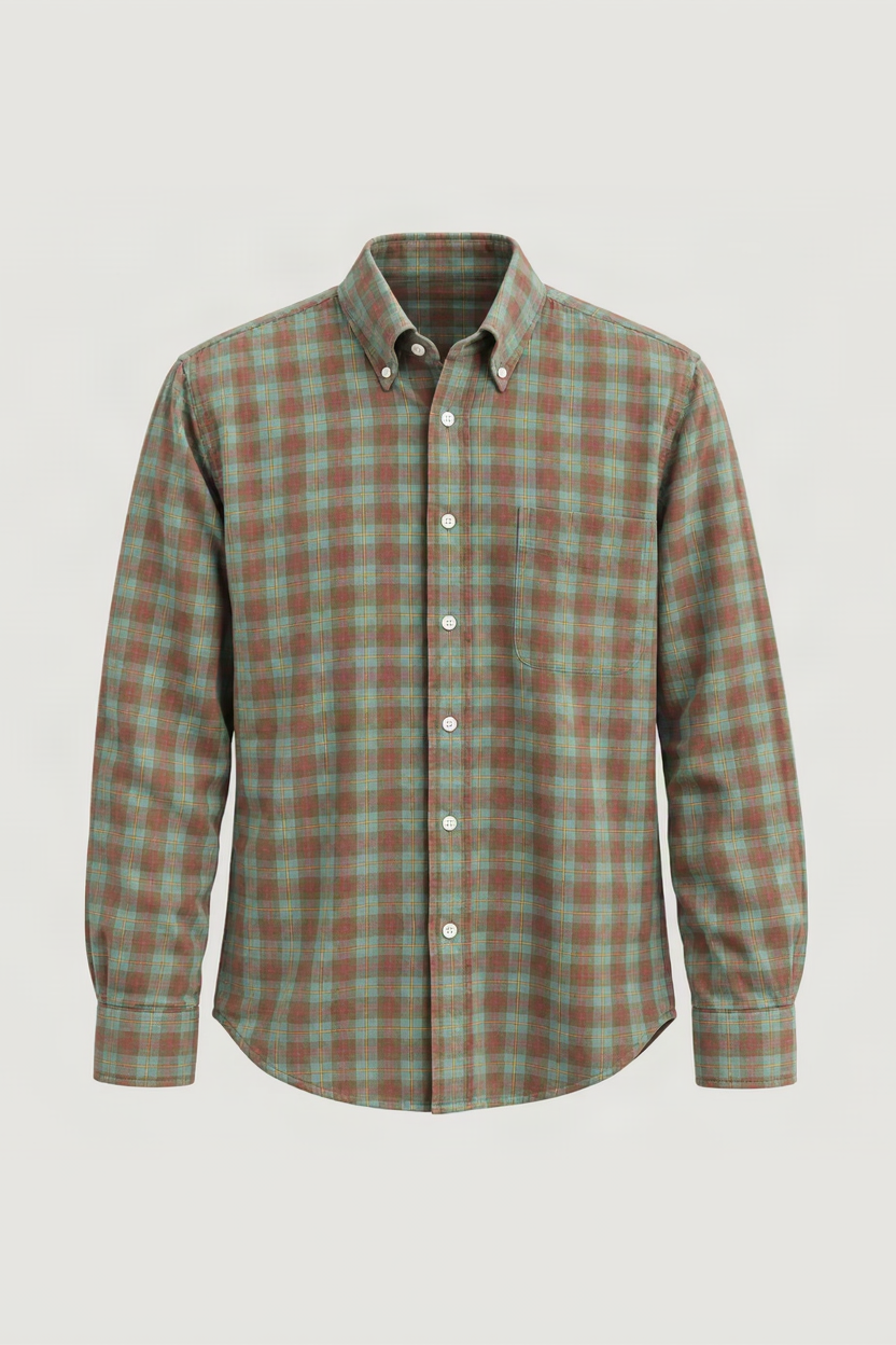 HARTFORD PITT RED-GREEN PLAID SHIRT