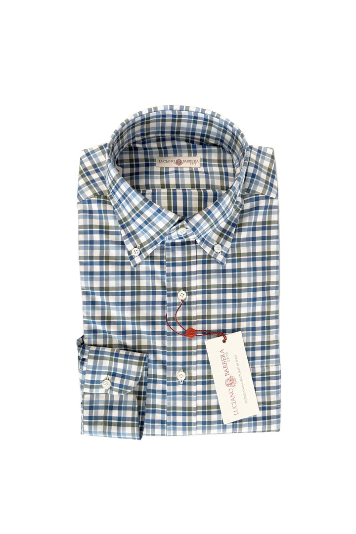 LUCIANO BARBERA GREEN WHITE CHECK SHIRT